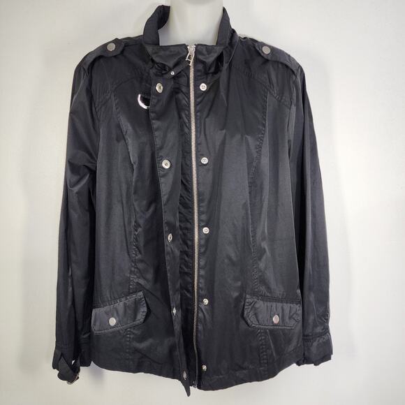 Chico's Womens Windbreaker Jacket Zip Snap Closure Lightweight Silver Hardware L - Picture 3 of 9